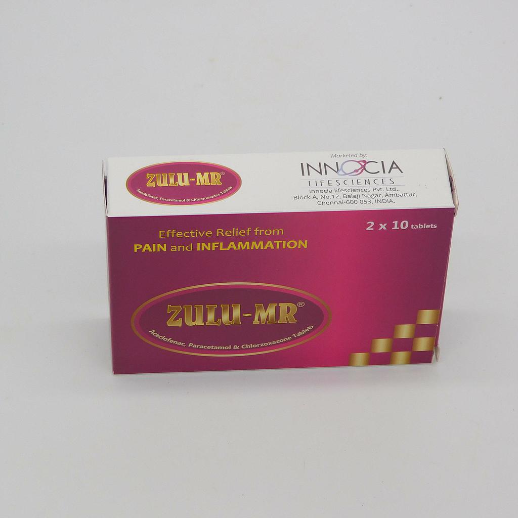 Aceclofenac/Paracetamol/Chlorzoxazone Tablets 100/500/500 mg (Zulu MR)