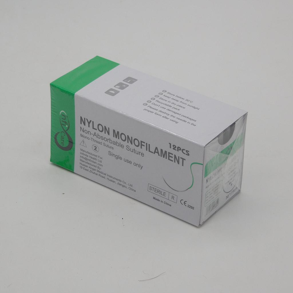 Nylon Surgical Sutures 40mm with Single Needle 75cm Size 2/0 Reverse Cutting (nfi Care)