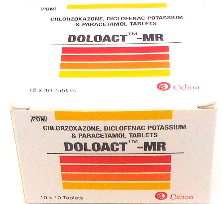 Diclofenac/Paracetamol/Chlorzoxazone 50mg/500mg/250mg Tablets (Doloact MR)