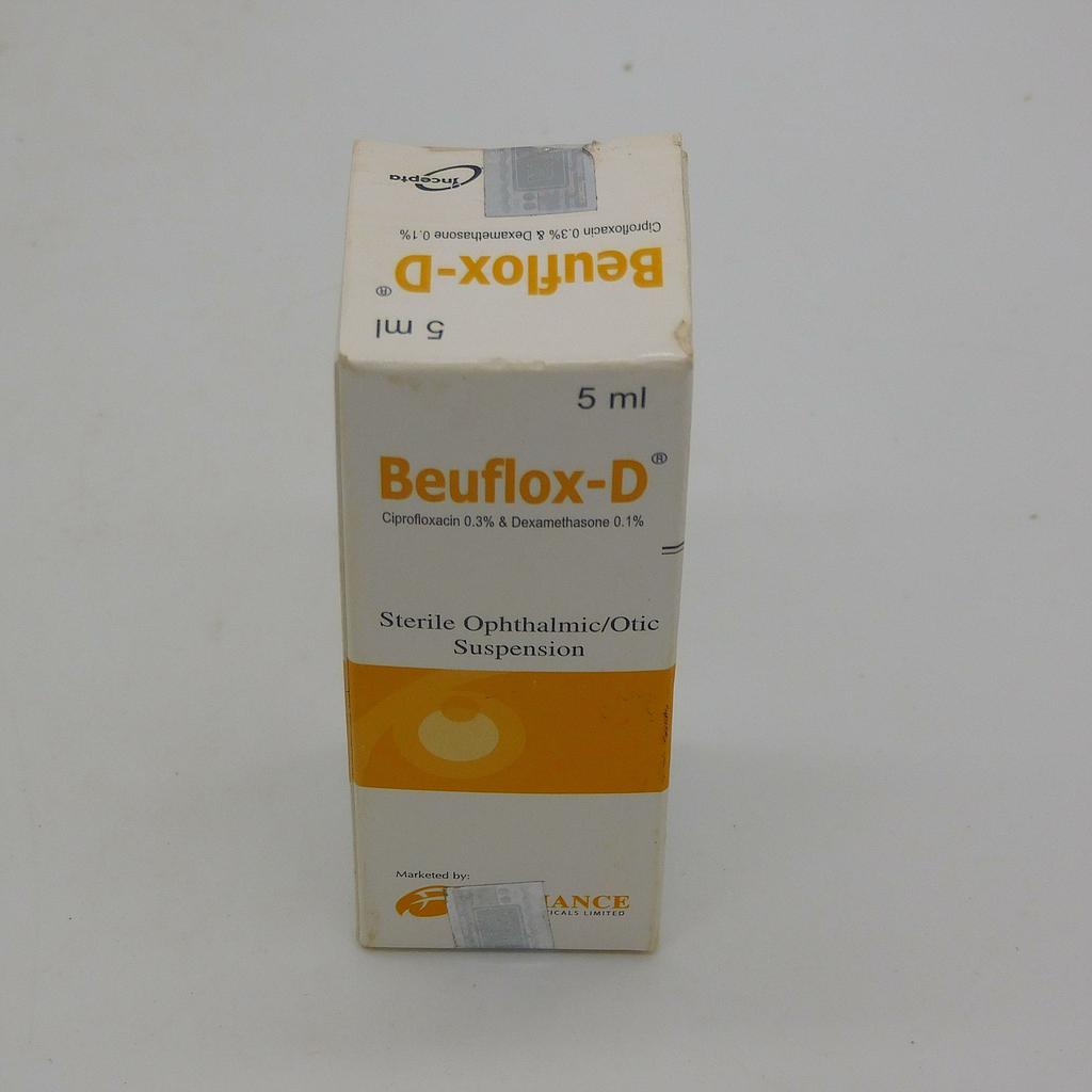 Ciprofloxacin/Dexamethasone 0.3%/0.1%w/v 5ml Drops (Beuflox D)