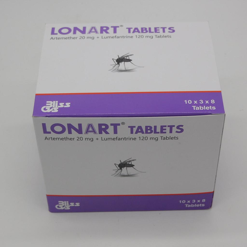 Artemether 20mg/Lumefantrine 120mg Tablets (Lonart)