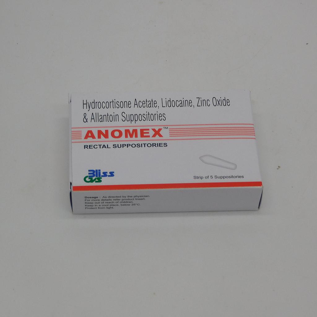Hydrocortisone Acetate 0.25%w/w, Lidocaine 3%w/w, Zinc Oxide 5.0%w/w, Allantoin 0.5%w/w Rectal Suppositories (Anomex)