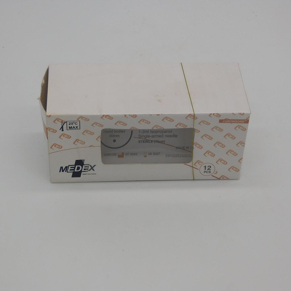 Catgut Surgical Sutures 40mm with Single Needle 75cm Size 2/0 Round Body (Medex)