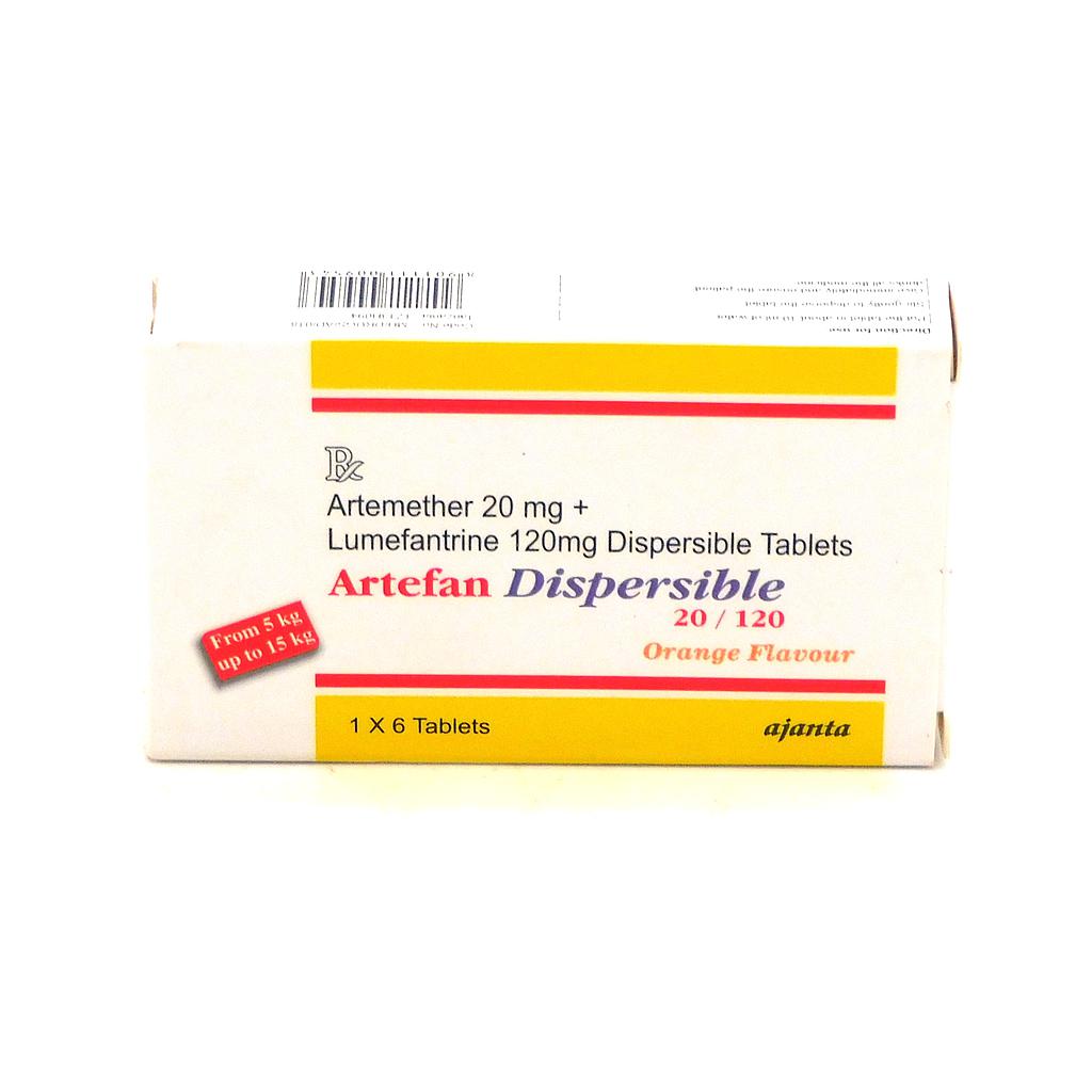 Artemether 20mg/Lumefantrine 120mg Dispersible Tablets (Artefan)