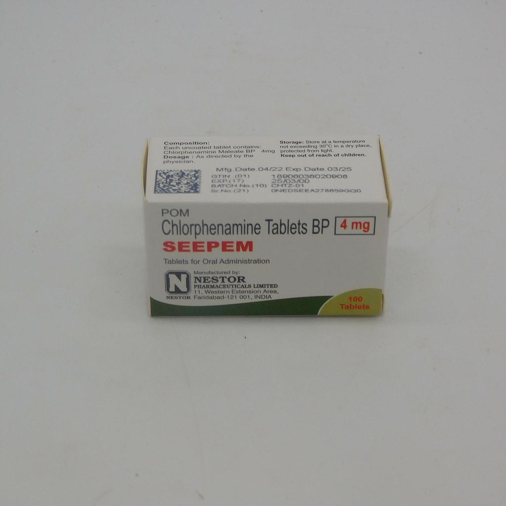 Chlorpheniramine 4mg Tablets Blister (Seepem)