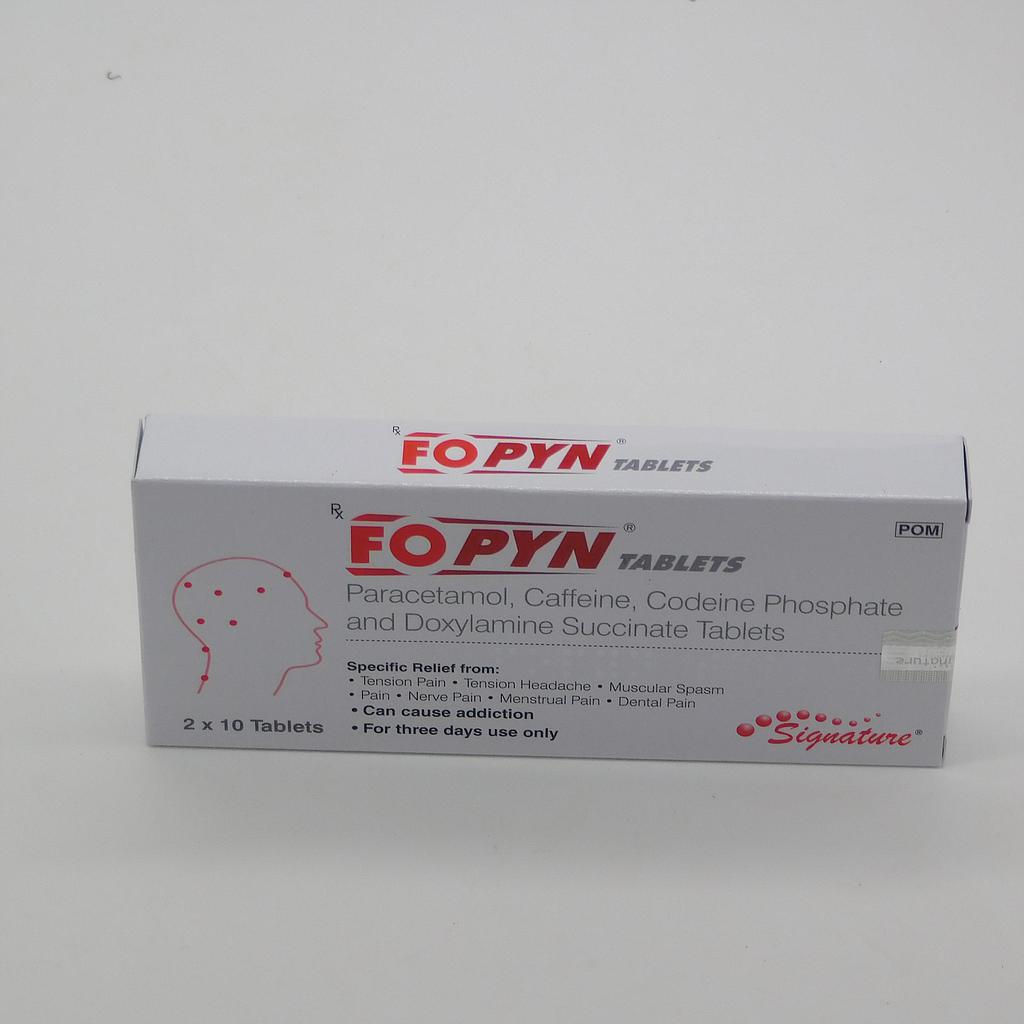 Paracetamol/Caffeine/Codeine Phosphate/Doxylamine 450mg/50mg/10mg/5mg Tablets (FOPYN)