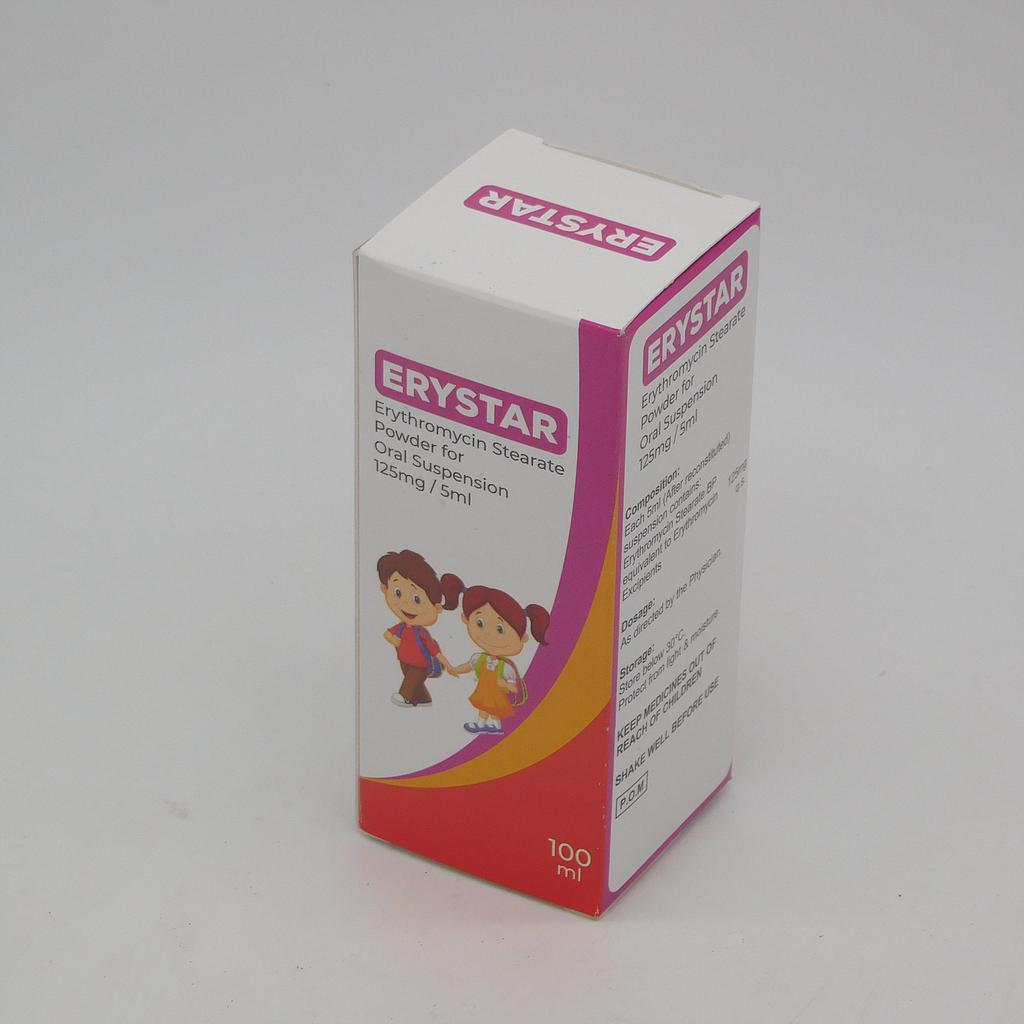 Erythromycin 125mg/5ml Dry Suspension 100ml (Erystar)
