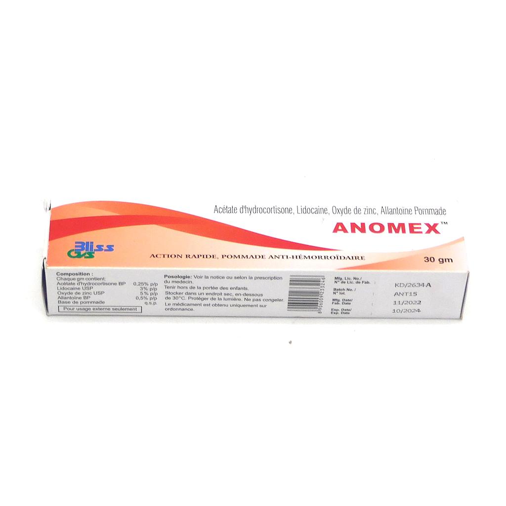 Hydrocortisone/Lidocaine/Zinc Oxide/Allantoin 30g Ointment (Anomex)
