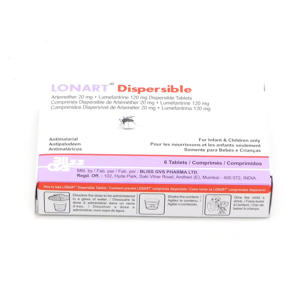 Artemether 20mg/Lumefantrine 120mg Dispersible Tablets (Lonart Dispersible)