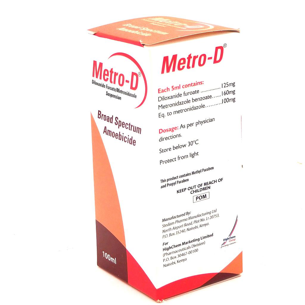 Diloxanide Furoate 250mg/ml Metronidazole Benzoate 200mg/ml Suspension 100ml (Metro-D)
