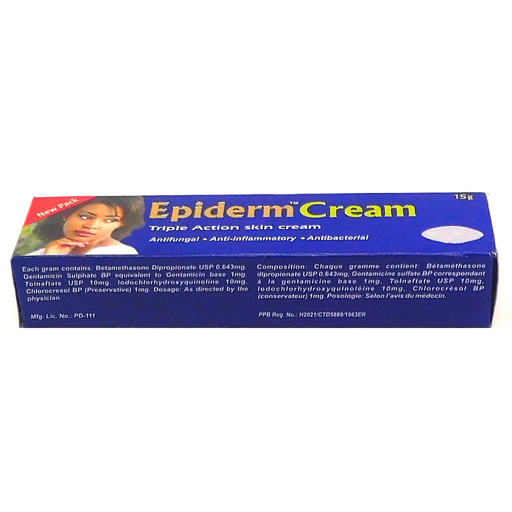 Betamethasone / Gentamycin / Tolnaftate / Iodochlorhydroxyquinoline Cream 15g, 0.643mg/1mg/10mg/10mg (Epiderm)