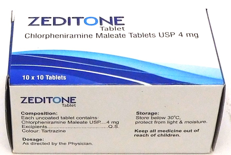 Chlorpheniramine 4mg Tablets Blister (Zeditone)